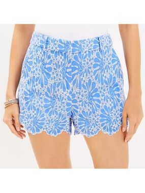 LOFT Riviera Blue and White Lace/Eyelet/ Embroidered Shorts Size 6.